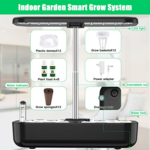 Hydroponics Growing System Indoor Garden Kit with Grow Lights for Home Inside Kitchen Plants Vegetables Flowers,WANCHI 12 Pods Indoor Gardening Smart Garden, Unique House Warming Gifts, Black