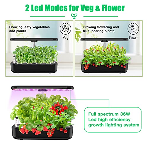 Hydroponics Growing System Indoor Garden Kit with Grow Lights for Home Inside Kitchen Plants Vegetables Flowers,WANCHI 12 Pods Indoor Gardening Smart Garden, Unique House Warming Gifts, Black