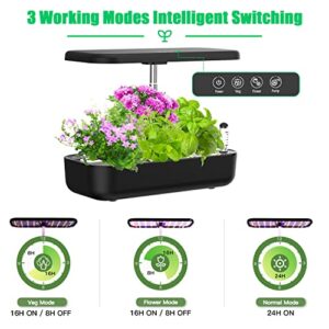 Hydroponics Growing System Indoor Garden Kit with Grow Lights for Home Inside Kitchen Plants Vegetables Flowers,WANCHI 12 Pods Indoor Gardening Smart Garden, Unique House Warming Gifts, Black