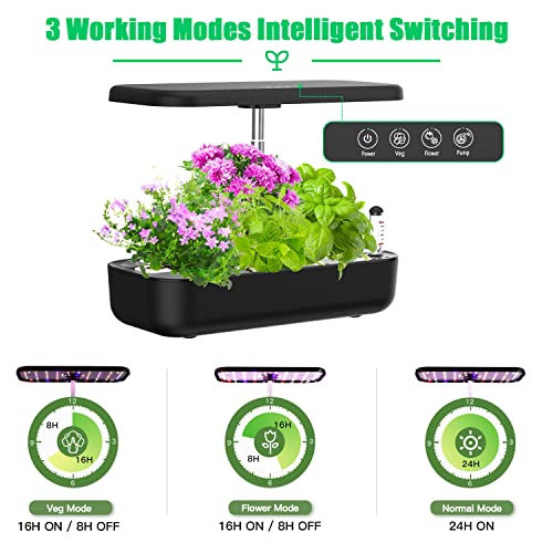 Hydroponics Growing System Indoor Garden Kit with Grow Lights for Home Inside Kitchen Plants Vegetables Flowers,WANCHI 12 Pods Indoor Gardening Smart Garden, Unique House Warming Gifts, Black