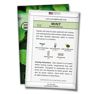 Sow Right Seeds - Mint Garden Seed Collection - Peppermint, Mint, Bergamot, Horsemint, and Lemon Balm - Non-GMO Heirloom Seeds with Instructions for Planting Indoors or Outdoors - Great Gardening Gift