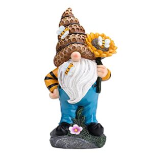 ovewios garden statues gnome decor, garden gnomes outdoor funny hold sunflower with solar light lawn ornaments decor for outside patio yard porch decoration gifts