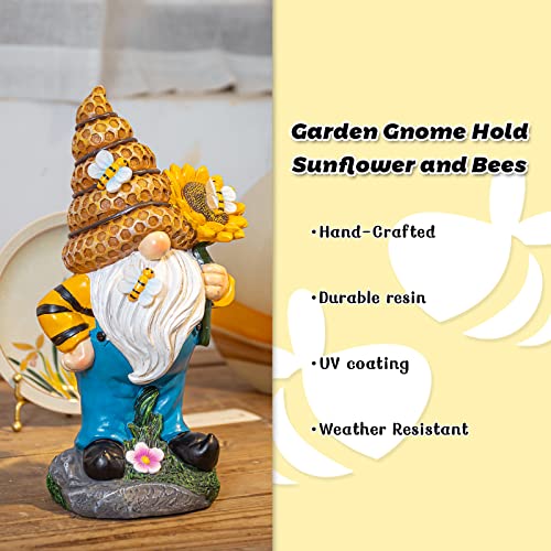 Ovewios Garden Statues Gnome Decor, Garden Gnomes Outdoor Funny Hold Sunflower with Solar Light Lawn Ornaments Decor for Outside Patio Yard Porch Decoration Gifts