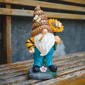 Ovewios Garden Statues Gnome Decor, Garden Gnomes Outdoor Funny Hold Sunflower with Solar Light Lawn Ornaments Decor for Outside Patio Yard Porch Decoration Gifts