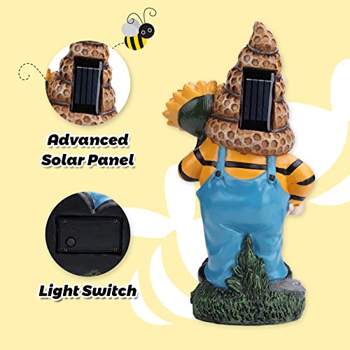 Ovewios Garden Statues Gnome Decor, Garden Gnomes Outdoor Funny Hold Sunflower with Solar Light Lawn Ornaments Decor for Outside Patio Yard Porch Decoration Gifts