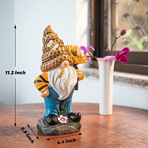 Ovewios Garden Statues Gnome Decor, Garden Gnomes Outdoor Funny Hold Sunflower with Solar Light Lawn Ornaments Decor for Outside Patio Yard Porch Decoration Gifts