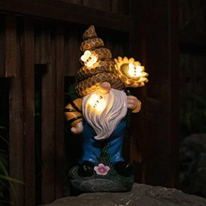 Ovewios Garden Statues Gnome Decor, Garden Gnomes Outdoor Funny Hold Sunflower with Solar Light Lawn Ornaments Decor for Outside Patio Yard Porch Decoration Gifts