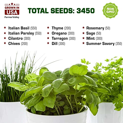 12 Heirloom Culinary and Medicinal Herb Seeds for Planting - Non GMO, and USA Grown - Variety Pack for Indoor, Outdoor and Hydroponic Garden - Сhives, Cilantro, Dill, Italian Parsley, Basil, and More