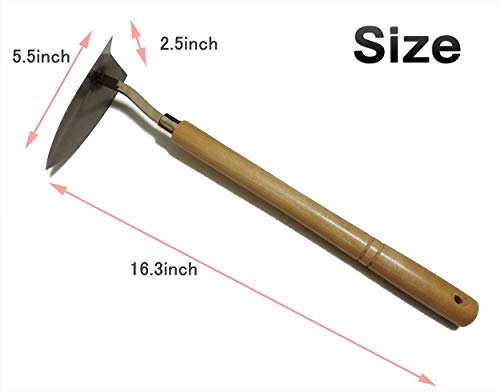 Tomerry Japanese Garden Landscaping Triangle Hoe with Stainless Steel Blade & Wood Handle