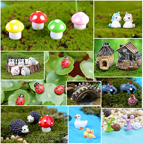TCJJ 51 Pieces Miniature Fairy Garden Accessories, Fairy Garden Kit, Miniature Figurines Fairy Garden Supplies DIY Micro Landscape Ornaments for Garden Dollhouse Potted Plant Bonsai Terrarium Decor