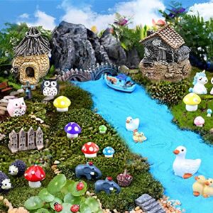 TCJJ 51 Pieces Miniature Fairy Garden Accessories, Fairy Garden Kit, Miniature Figurines Fairy Garden Supplies DIY Micro Landscape Ornaments for Garden Dollhouse Potted Plant Bonsai Terrarium Decor