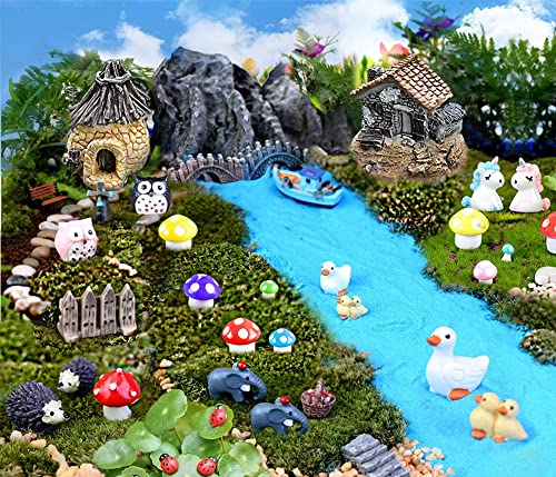 TCJJ 51 Pieces Miniature Fairy Garden Accessories, Fairy Garden Kit, Miniature Figurines Fairy Garden Supplies DIY Micro Landscape Ornaments for Garden Dollhouse Potted Plant Bonsai Terrarium Decor