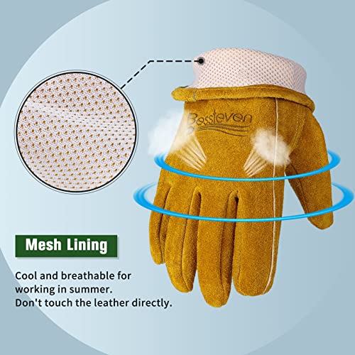 Work Gloves Leather Gardening Gloves: Men Garden Gloves with Mesh Lining Soft Thorn proof Heavy Duty for Ranch Lawn Farm Yard Trimming Pruning Roses Home Improvement Working Glove Mens Gift X Large