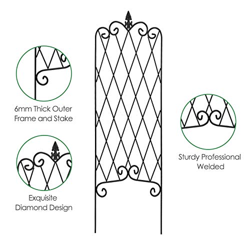 Amagabeli 2 Pack Garden Trellis for Climbing Plants 60" x 18" Rustproof Black Iron Potted Vines Vegetables Vining Flowers Patio Metal Wire Lattices Grid Panels for Ivy Roses Cucumbers Clematis GT04