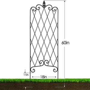 Amagabeli 2 Pack Garden Trellis for Climbing Plants 60" x 18" Rustproof Black Iron Potted Vines Vegetables Vining Flowers Patio Metal Wire Lattices Grid Panels for Ivy Roses Cucumbers Clematis GT04