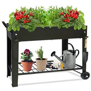 fleecy day raised garden planter beds with wheels legs, large planters box for indoor outdoor plants,metal galvanized elevated rectangle herb planter box for vegetables flower patio 31.5″ h