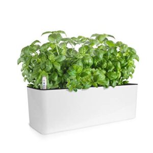 growled self watering planter pots window box indoor home garden modern decorative planter pot for all indoor plants, white(15.8″x5.2″x5.2″)