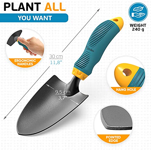 Gardening Tools Set from Alloy Steel - Heavy Duty Garden Tool Set with Light & Rubber Non-Slip Handle - Gardening Tool Kit - Ergonomic Garden Hand Tools - Gardening Gifts for Men and Women