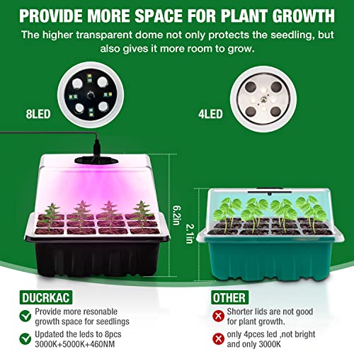 DUCRKAC (5-Pack) Seed Starter Tray with Grow Light & Humidity Dome, 60-Cell Seedling Starter Trays, Plant Starter Kit Indoor, Seed Starting Supplies, Garden Seed Growing Kit, Plant Germination Trays