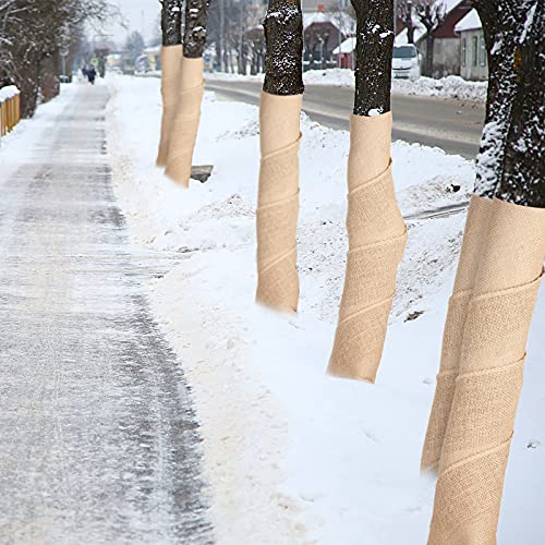 Natural Burlap Tree Wrap Burlap Rolls for Gardening Tree Trunk Wrap Fabric Tree Protector Burlap Wrap Plants Bandage for Keeping Warm and Moisturizing (2 Rolls,7.9 Inches Width)