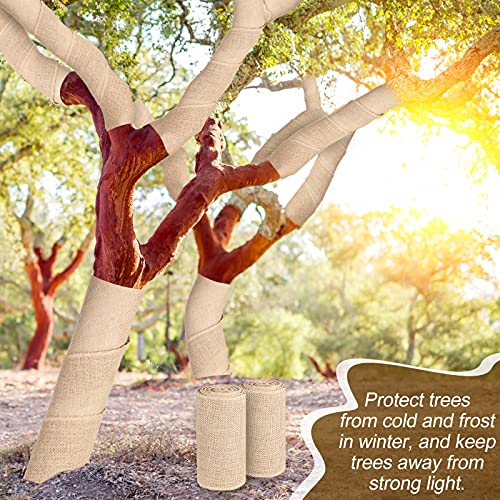 Natural Burlap Tree Wrap Burlap Rolls for Gardening Tree Trunk Wrap Fabric Tree Protector Burlap Wrap Plants Bandage for Keeping Warm and Moisturizing (2 Rolls,7.9 Inches Width)