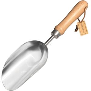 grebstk garden hand large capacity fertilizer scoop soil shovel stainless steel gardening trowel for transplanting, digging, planting, cultivation