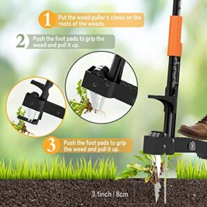 EEIEER Weed Puller Adjustable, 40’’ Stand-up Manual Weeders with 4 Claws, Efficient Weeding Tool for Lawn Yard Garden Patio