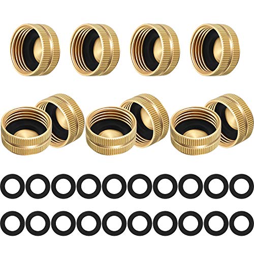 10 Pieces 3/4 Inch Brass Hose Cap Hose End Cap Spigot Cap Garden Hose Female End Cap with 20 Pieces 3/4 Inch Washers for Home Garden Hose