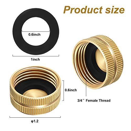 10 Pieces 3/4 Inch Brass Hose Cap Hose End Cap Spigot Cap Garden Hose Female End Cap with 20 Pieces 3/4 Inch Washers for Home Garden Hose