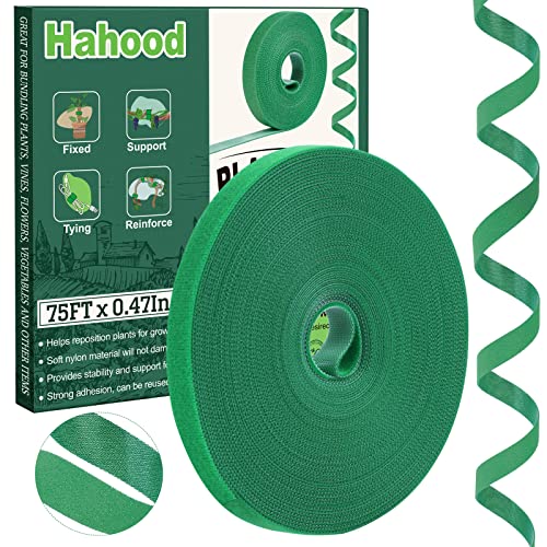 Hahood Plant Ties Reusable Garden Tape Adjustable Plant Support for Effective Growing Nylon Plant Tie Strap for Flowers, Tomato, Vines, Tree (75 Feet x 0.47 Inches, Green)