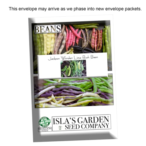 Jackson Wonder Lima Bush Bean Seeds for Planting, 50+ Heirloom Seeds Per Packet, (Isla's Garden Seeds), Non GMO Seeds, Botanical Name: Phaseolus lunatus, Great Home Garden Gift