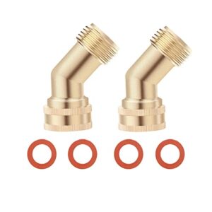 jeeker 45 degree garden hose elbow, eliminates stress and strain on rv water intake hose fittings, 3/4″ ght and solid brass, 2 pack