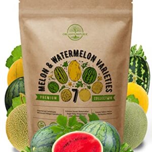 7 Melon & Watermelon Seeds Variety Pack for Planting Indoor & Outdoors 420+ Non-GMO Heirloom Fruit Garden Growing Seeds: Sugar Baby Watermelon, Canary & Honeydew Melon, Crimson Sweet Watermelon & More