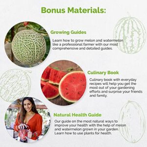 7 Melon & Watermelon Seeds Variety Pack for Planting Indoor & Outdoors 420+ Non-GMO Heirloom Fruit Garden Growing Seeds: Sugar Baby Watermelon, Canary & Honeydew Melon, Crimson Sweet Watermelon & More