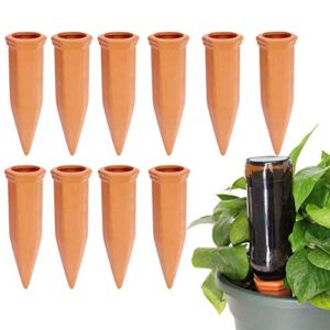 vensovo 10pcs terracotta watering spikes – automatic self watering stakes, plant watering devices for wine bottles recycled bottles, clay plant garden waterers for vacations