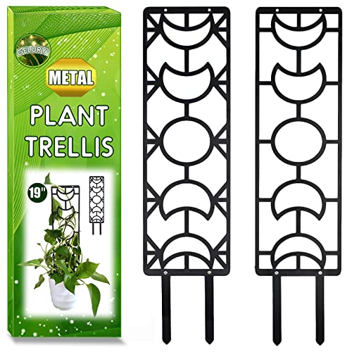 2 Pack Metal Plant Trellis for Climbing Plants, 19 Inch Garden Plant Pot Trellis for Indoor Houseplants, Moon Phase Trellis for Potted Plants Vines, Pothos, Monstera (Black)