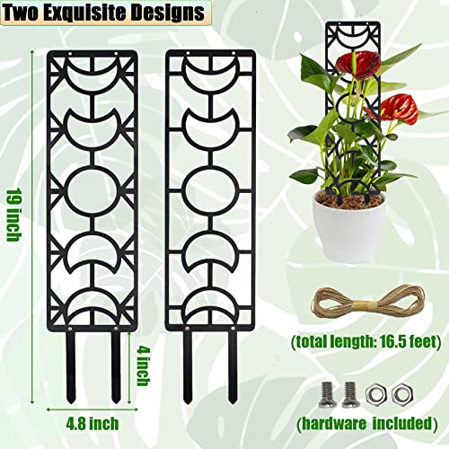 2 Pack Metal Plant Trellis for Climbing Plants, 19 Inch Garden Plant Pot Trellis for Indoor Houseplants, Moon Phase Trellis for Potted Plants Vines, Pothos, Monstera (Black)