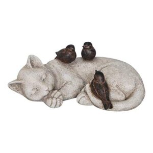 comfy hour 5″ polyresin garden accent decorative sparrows on cat figurine, statue stone looking, white, black, pet in loving memory collection