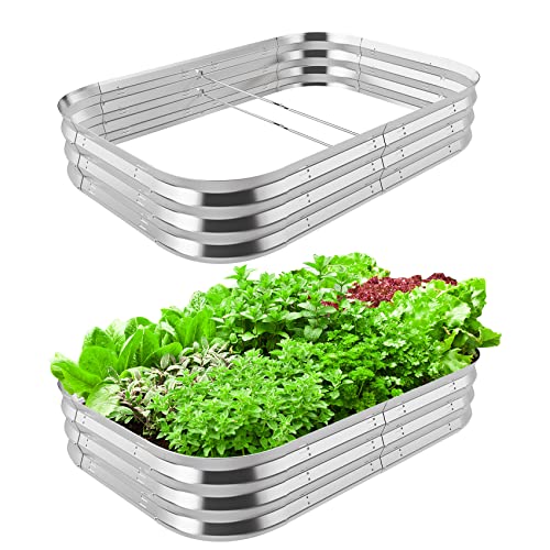 CODACE Raised Garden Bed Kit, 2Pcs Galvanized Raised Garden Beds Outdoor for Gardening, Metal Raised Planter Box for Vegetables Flowers Herb Fruits, Garden Planters with Ventilation Holes (4.27x3ft)