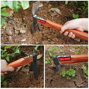 MOONTERGEER Hoe Garden Tools Cultivator Hand Digger Tiller Short Handle for Gardening loosening Soil Weeding Digging 15 in