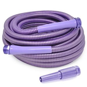 bernini chroma metal garden hose 50 ft super flexible garden hose, lightweight no kink puncture resistant brightly colored 304 stainless steel hose with patented power couplers (purple)