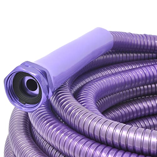 Bernini Chroma Metal Garden Hose 50 Ft Super Flexible Garden Hose, Lightweight No Kink Puncture Resistant Brightly Colored 304 Stainless Steel Hose With Patented Power Couplers (Purple)