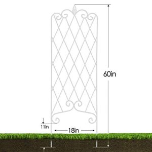 Amagabeli 2 Pack Garden Trellis for Climbing Plants 60" x 18" Rustproof Iron Potted Vines Vegetables Vining Flowers Patio Metal Wire Lattices Grid Panels for Ivy Roses Cucumbers Clematis White