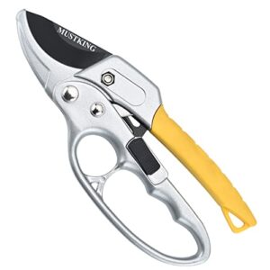 mustking garden clippers, work 3 times easier, ratchet pruning shears,for trimming rose, floral, tree, live plants, arthritis weak hand snips