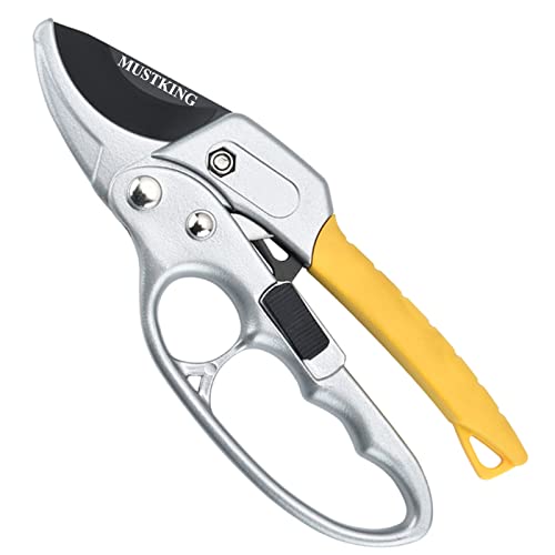 MUSTKING garden clippers, work 3 times easier, ratchet pruning shears,for trimming rose, floral, tree, live plants, arthritis weak hand snips