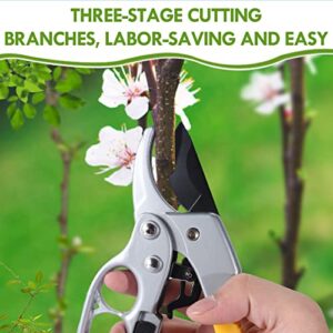 MUSTKING garden clippers, work 3 times easier, ratchet pruning shears,for trimming rose, floral, tree, live plants, arthritis weak hand snips