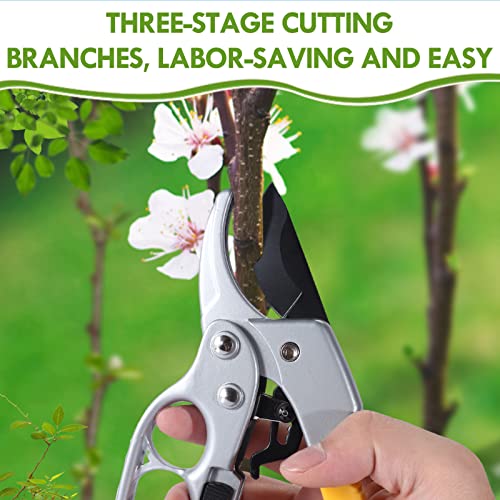 MUSTKING garden clippers, work 3 times easier, ratchet pruning shears,for trimming rose, floral, tree, live plants, arthritis weak hand snips