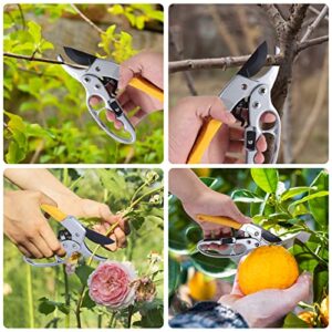 MUSTKING garden clippers, work 3 times easier, ratchet pruning shears,for trimming rose, floral, tree, live plants, arthritis weak hand snips