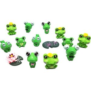 14 pcs mini frogs and lotus leaf easter cupcake toppers, animals model fairy garden frog miniature figurines moss landscape diy terrarium crafts ornament accessories outdoor decor