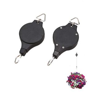 plant pulley, retractable heavy duty easy reach pulley plant hanging flower basket hook hanger, for garden baskets pots indoor outdoor decoration -2 pieces in black